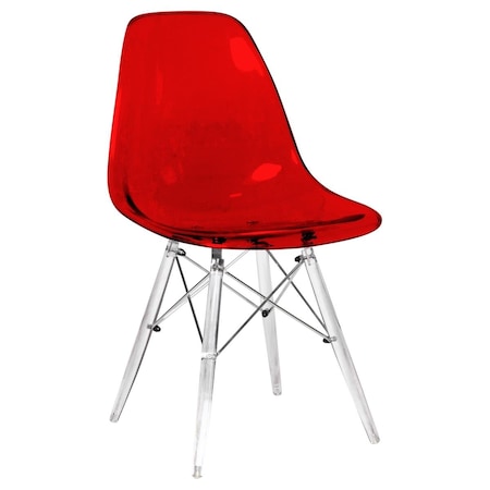 Kd 32.40 in. Dover Molded Side Chair with Acrylic Base, Transparent Red KD3034429